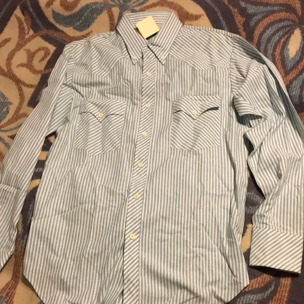 Rancher Western Wear Button Up Long Sleeve Blue Men Medium Vintage